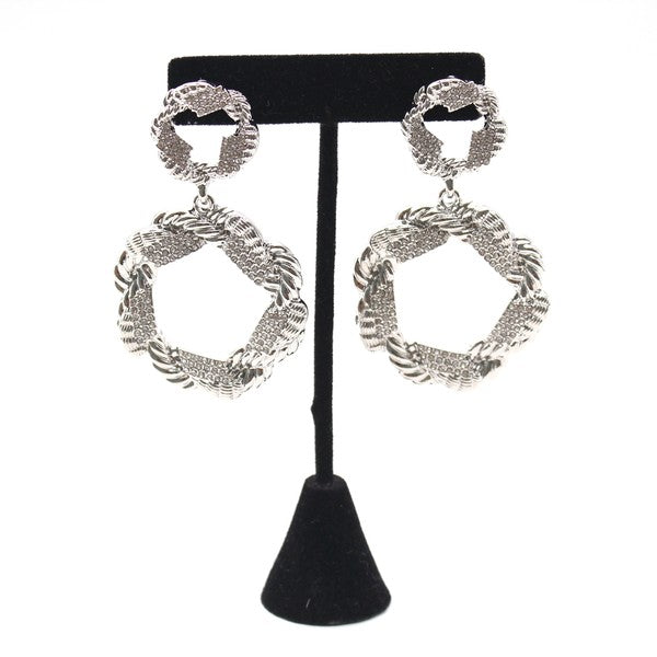 GOLD TEXTURED RHINESTONED DROP EARRINGS